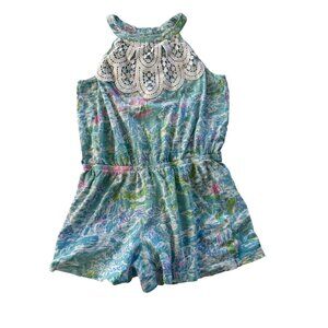 Lilly Pulitzer Girl's Jaycee Romper size LG (8-10) Blue Beach Vacation